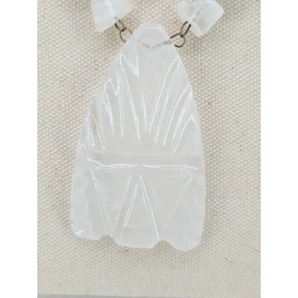 Vintage White Quartz Face Pendant Necklace Infinity Loop Silver Tone 17 In 103g